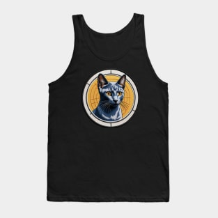 Russian Blue Embroidered Patch Tank Top